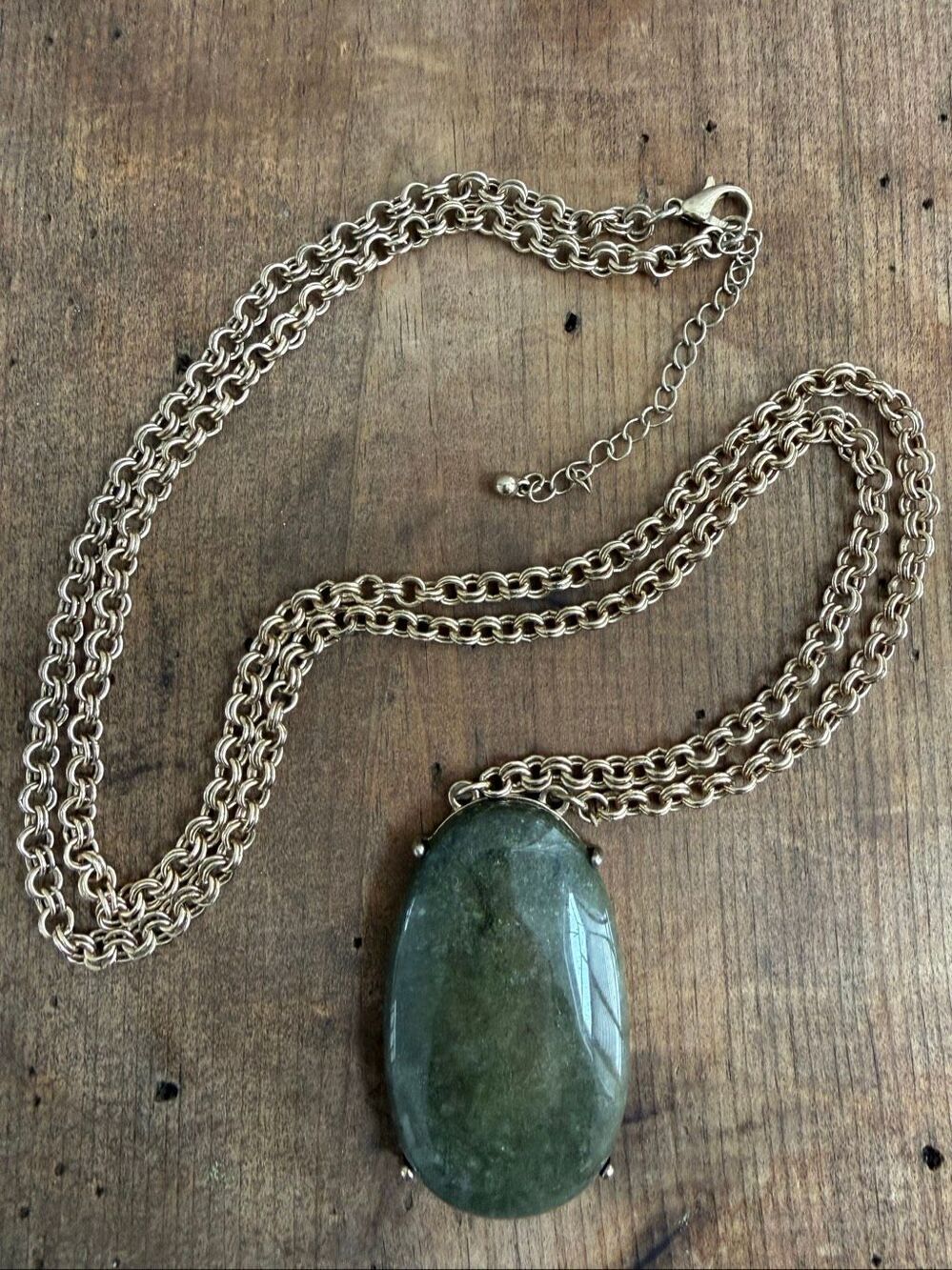 Unsigned Statement Necklace Green Gold Long